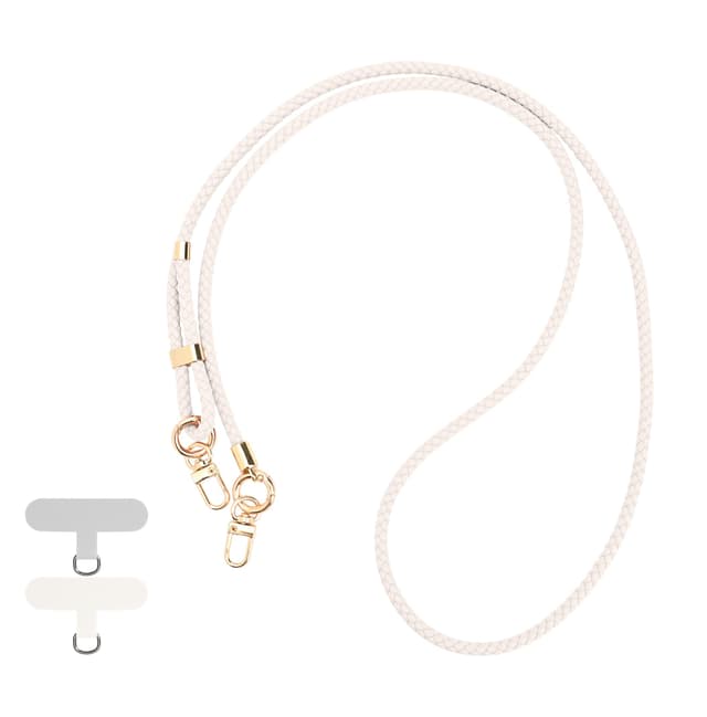 Reownest Handykette Universal zum Umhängen, Handy Halsband mit 2 Patches, Verstellbares Geflochtenes Leder Handy Lanyard, Halskette Kompatibel mit den meisten Smartphones, Weiß