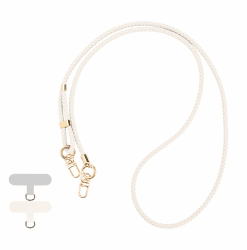 Reownest Handykette Universal zum Umhängen, Handy Halsband mit 2 Patches, Verstellbares Geflochtenes Leder Handy Lanyard, Halskette Kompatibel mit den meisten Smartphones, Weiß
