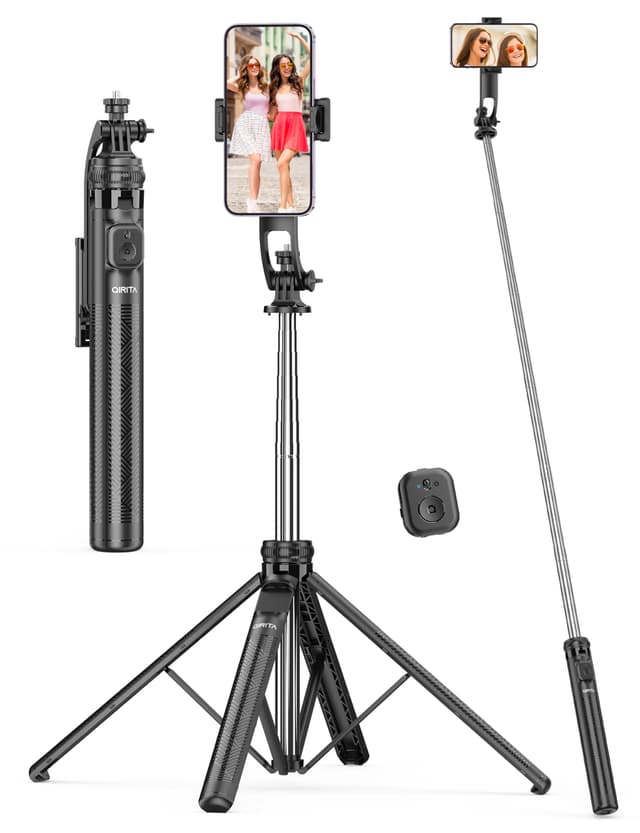 182CM Handy Stativ & Selfie Stick, Integriertes Ausziehbares Quad Stativ für Smartphone, Stabilität auf vier Achsen, Tragbarer Reisestativ-Ständer mit Fernbedienung für iPhone/Samsung/Android/Kamera