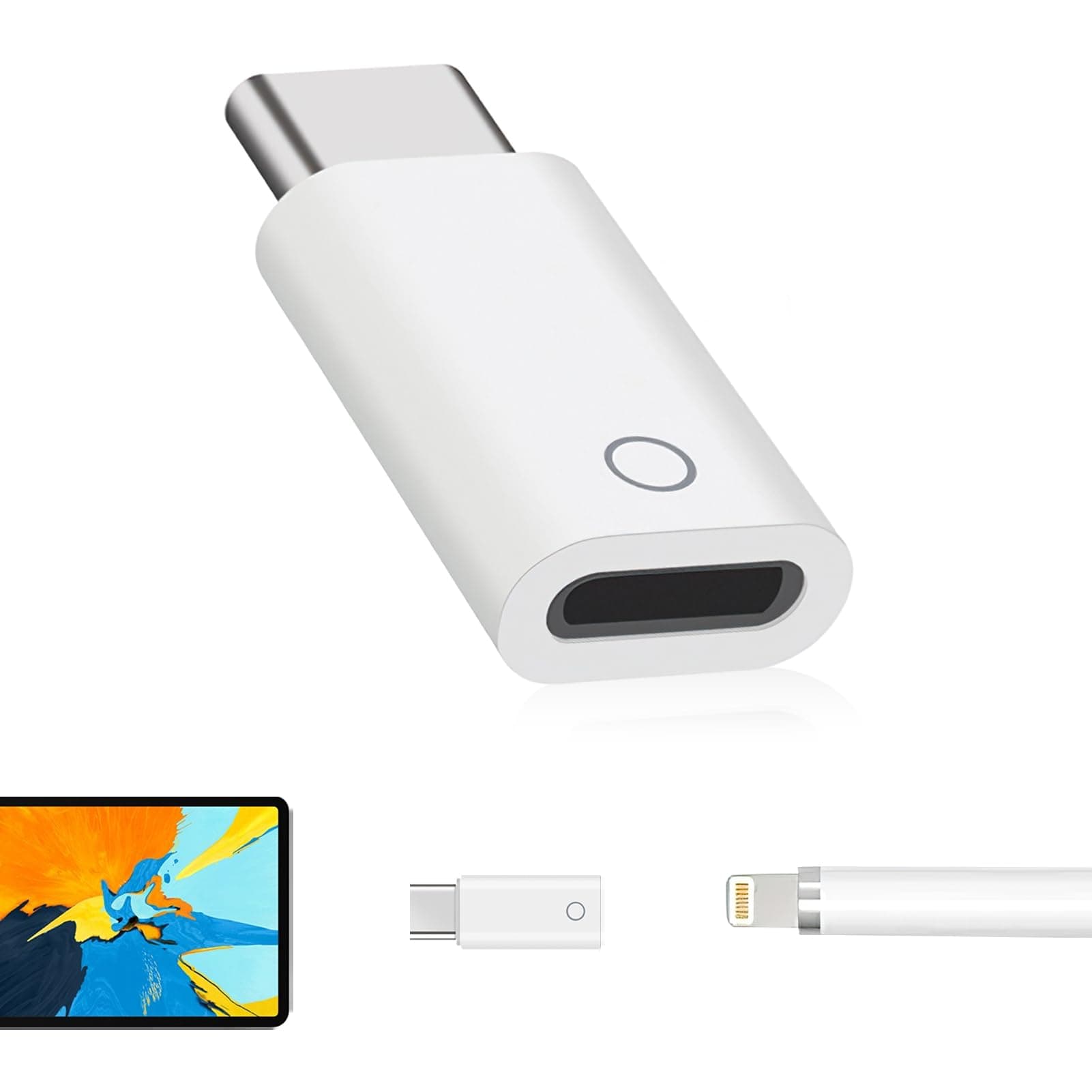 Adapter für Apple Pencil 1 auf USB-C, Ladeadapter für 1. Generation und iPad 10th Gen, Unterstützt Bluetooth Kopplung (Weiß)