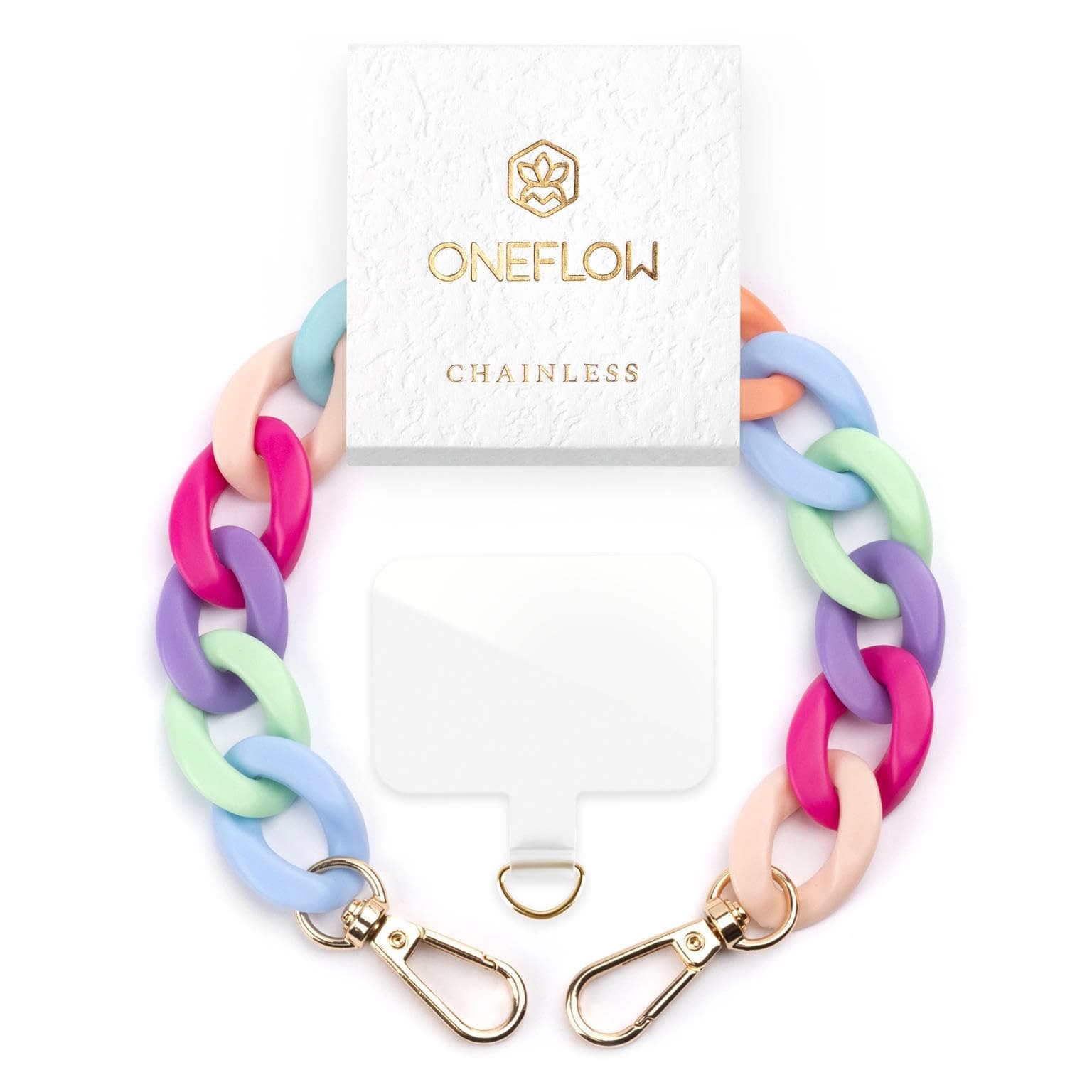 ONEFLOW Handyanhänger fürs Handgelenk, Universal Handykette kurz Handschlaufe, Handyband für Hüllen Abnehmbar, Anhänger Kette mit Karabiner für alle Handys, Chainless Urban Chain, Bunt Handyanhänger Tropical Splash