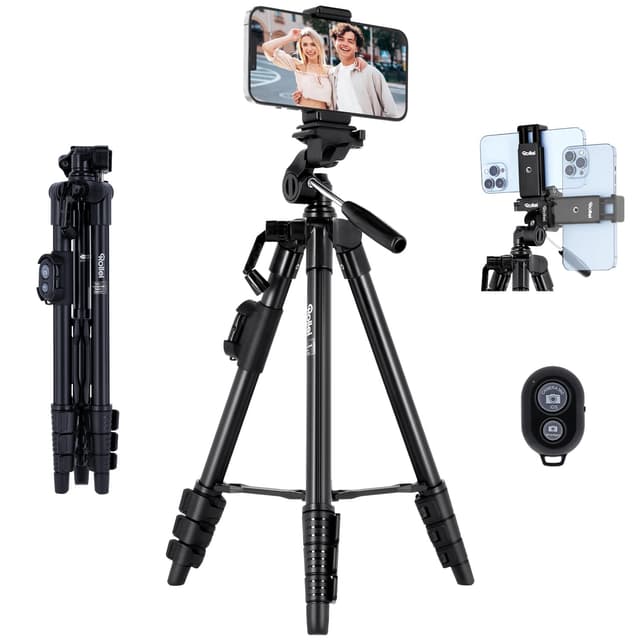 Rollei Smartphone Stativ Traveler, Handy Stativ mit Fernauslöser 120cm Aluminium Dreibeinstativ für Smart Phone Flexible Leicht Schwarz Tripod mit Smartphone-Halterung für iPhone Huawei Samsung