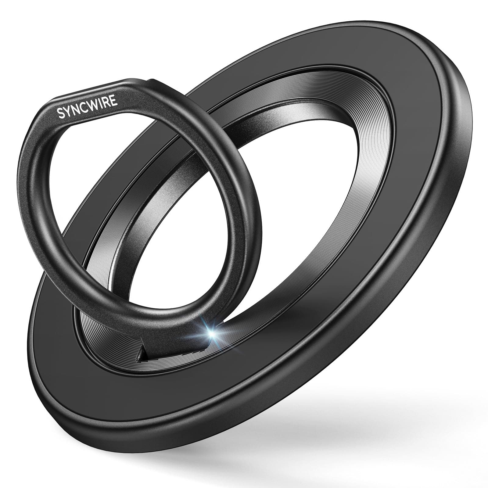 SYNCWIRE Handy Ring Halterung Magnetisch für MagSafe Ring-360 Grad Drehung Handy Griff Halter Fingerhalter für iPhone 16 Pro Max Plus 15 14 13 12 Smartphone mit Metallplatte(inbegriffen) Schwarz Schwarz-01