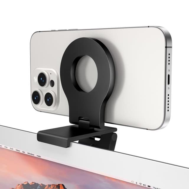Itramax Continuity Kamera Mount,Magnetische Camera Halterung für Studio Display,Haltbar Webcam-Halterung für iPhone 17 Air 16 15 14 13 12 Pro Max,Mag-Safe Case,for iOS 16 iMac&MacBook macOS 13 Ventura Schwarz