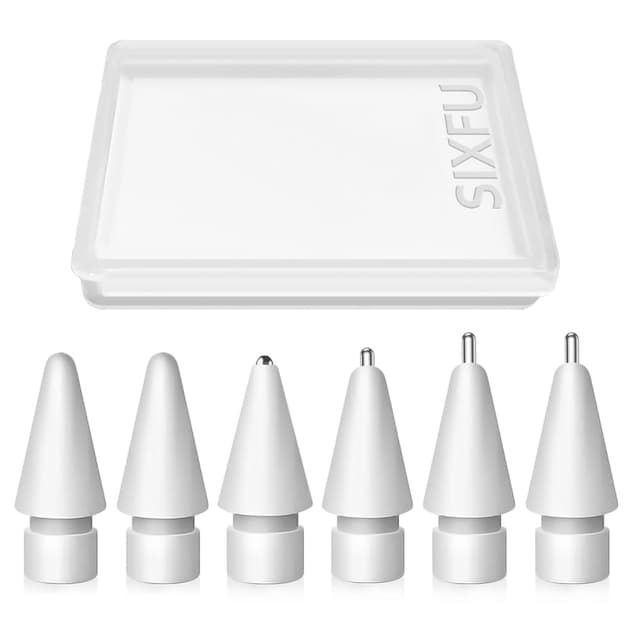 6 Stück Verbesserte Spitze Kompatibel mit Apple Pencil, Verschleißfest und Hochempfindliche Metall Spitzen Set Kompatibel mit Apple Pencil Pro/ 2. Generation/ 1. Gen/USB C Ersatzspitzen Weiß, 2 + 2 lange Spitzen, 1 kürzere Spitze, 1 feine Spitze