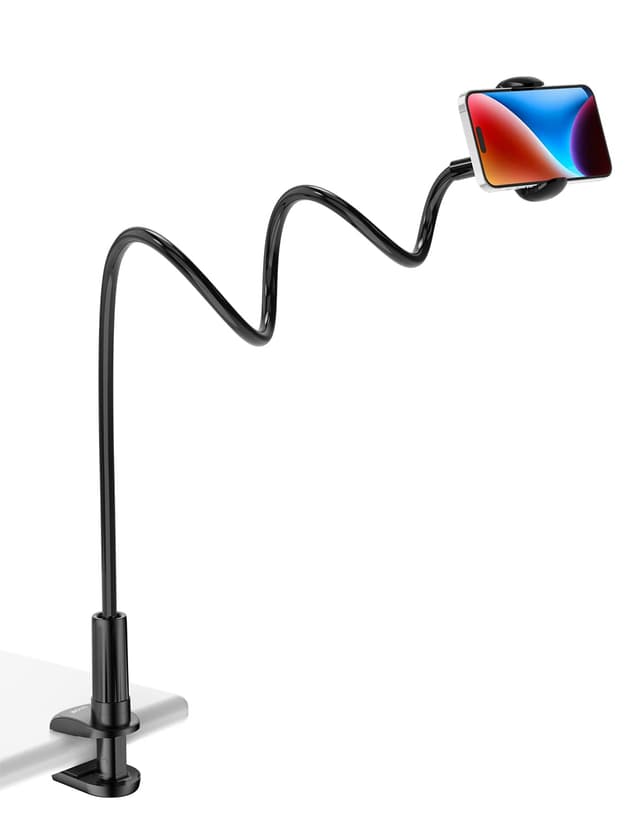 TRYONE Schwanenhals Handyhalter, Handy Halterung für Bett - Flexible Arm verstellbare Bett für iPhone 16 15 14 13 Pro XS Max XR X 8 7 6S Plus, Samsung S10 S9 S8 S7, 4-6,5 Zoll Handys, 70cm 01-Schwarz