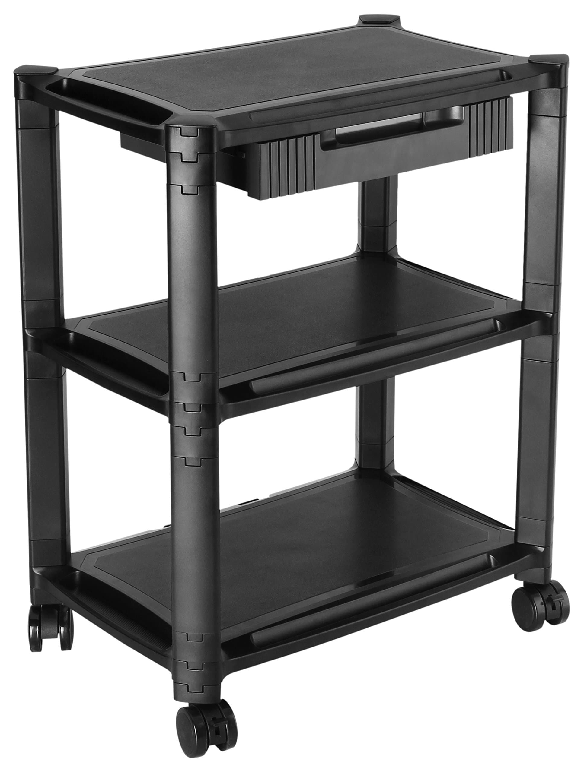 RICOO Rollcontainer mit Schubladen Schreibtisch schwarz WM5-L Rollwagen Schubladenelement modular Rollschrank schmal Bürocontainer Allzweckwagen Druckertisch Rollcontainer Schwarz