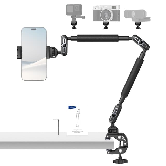 NEEWER 22" Magic Arm mit Klemme, Überkopf Tischkamera Telefonhalterung mit Doppel Kugelkopf Gelenkarm, 1/4" 3/8" Gewinde, Telefonhalter kompatibel mit iPhone DSLR Action Kamera Videoleuchte, UA057