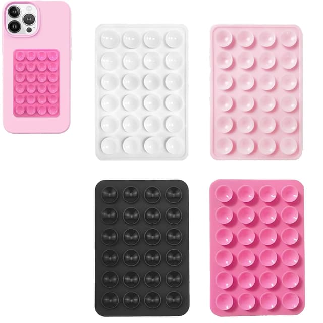 Leeneen Silikon-Saugnapf-Handyhüllen, freihändiges Fidget-Spielzeug, Spiegel, Dusch-Handyhalterung, Tiktok-Videos und Selfies (weiß, schwarz, rosa, hellrosa), 4 Stück