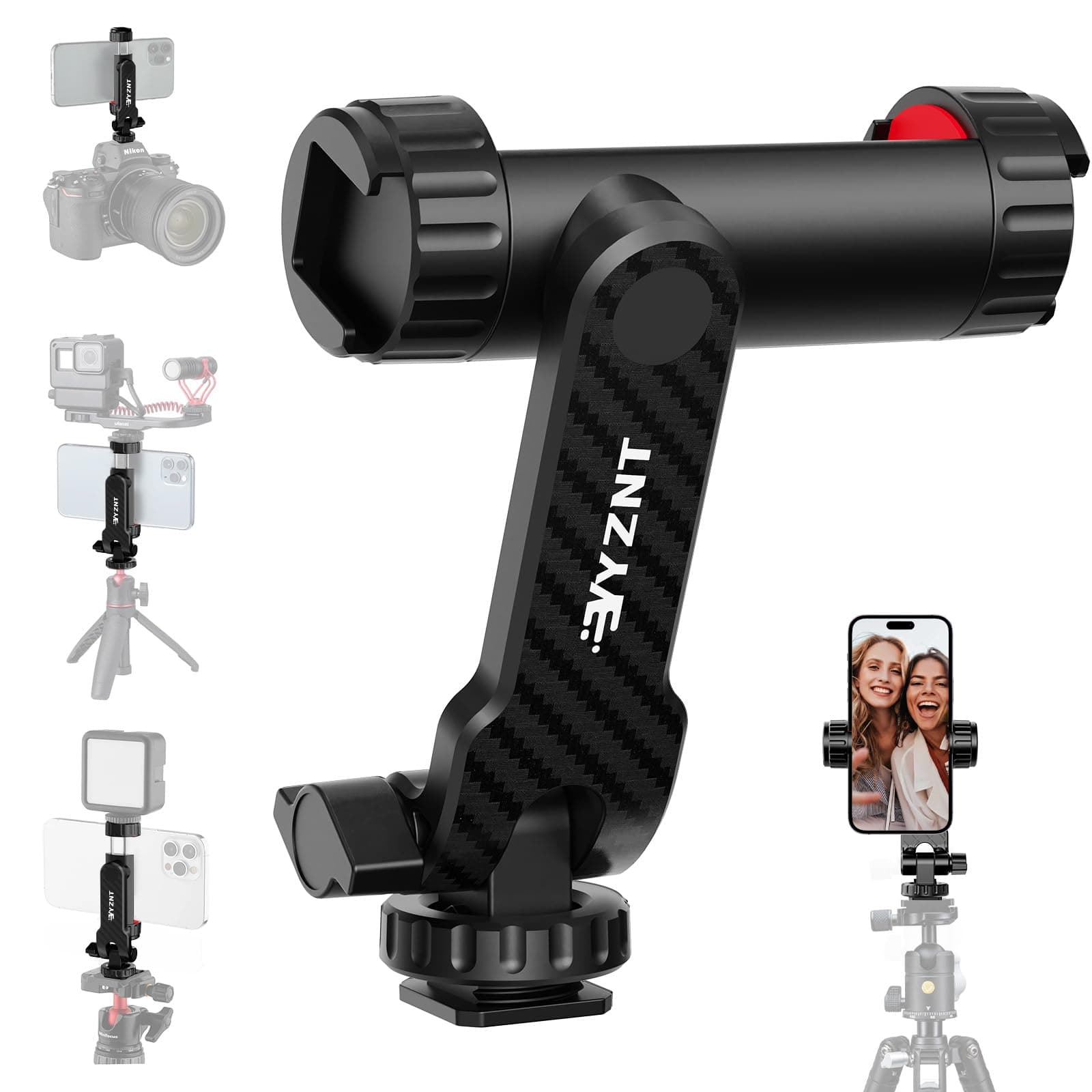 YZNT Handyhalterung für Stativ, Universeller Stativ Handyhalterung mit 2 Standard-Kaltschuhe und 1/4-Zoll-Standardschraube, 360° Drehbar & 180° Neigung, Kompatibel mit iPhone, Android & Kamera