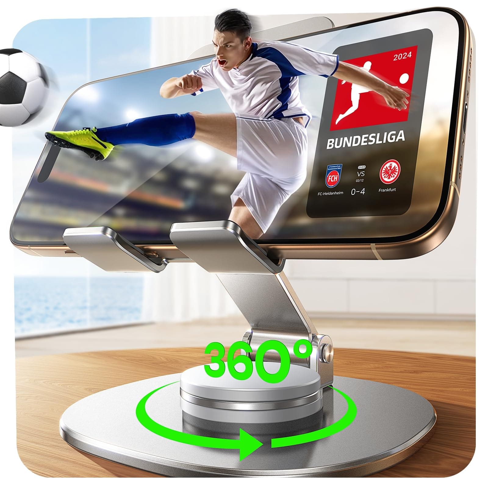 LISEN 360° Drehbarer Handy ständer Handyhalterung Tisch, Handyhalterung Schreibtisch Bücherständer Silber Handyhalter Tisch Elektronische Produkte Fotodisplays für Alle 4-8 Zoll Display Regal Ständer