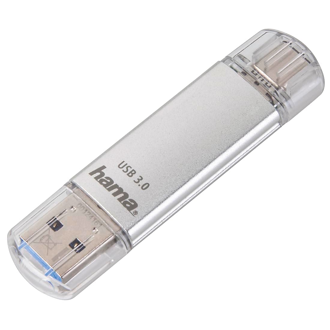 Hama 128GB USB-Speicherstick mit USB 3.0&USB 3.1-Type-C (2-in-1 USB-Stick, z.B.für Android Handy, Tablet, Computer, Notebook, MacBook, OTG, 40MB/s) USB-Typ-C Handy-Stick, Doppel Memory-Stick Silber 128 GB