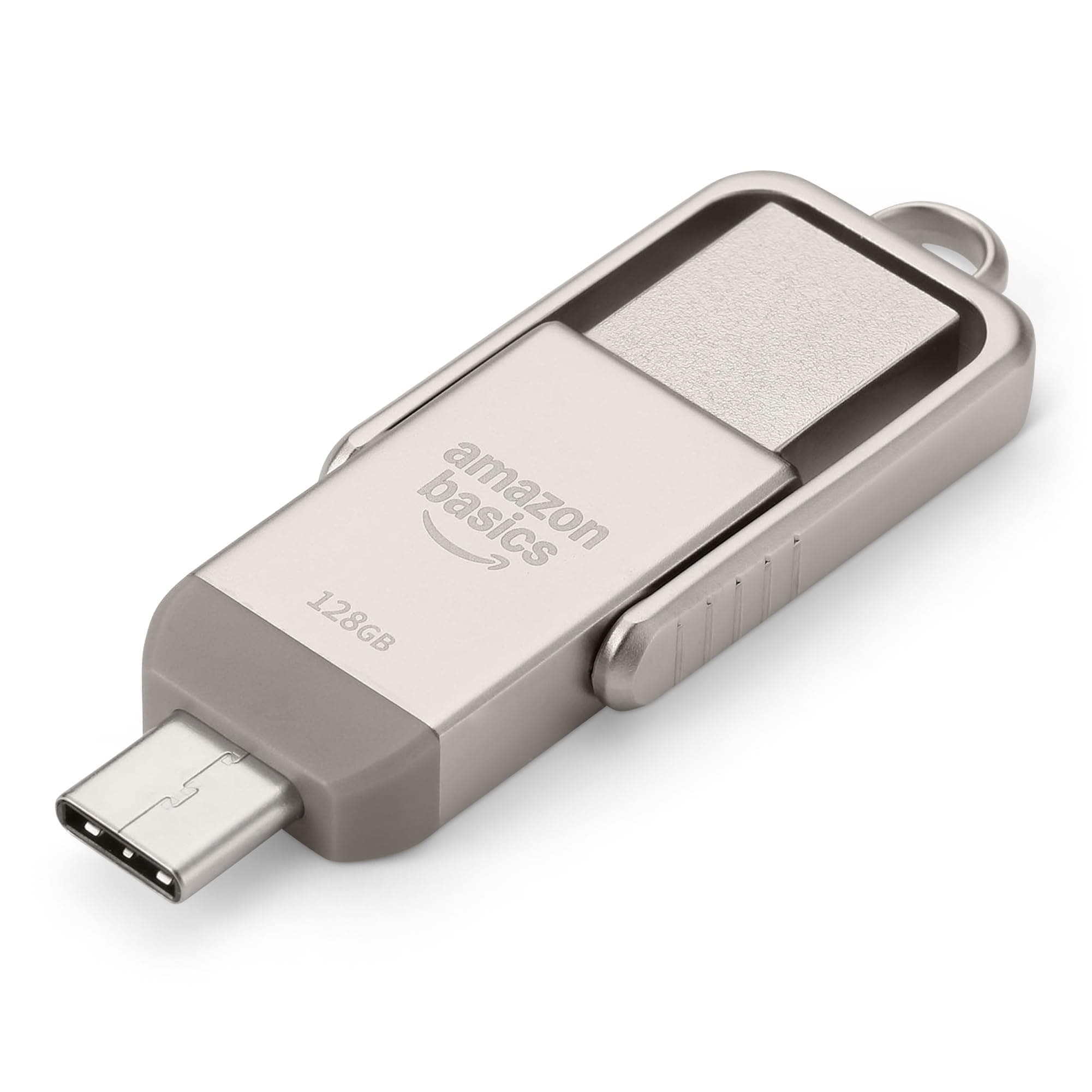 Amazon Basics USB-Speicherstick, USB-Stick mit zwei Anschlüssen (USB-C und USB-A), 128GB, Champagner-Silber 128 GB