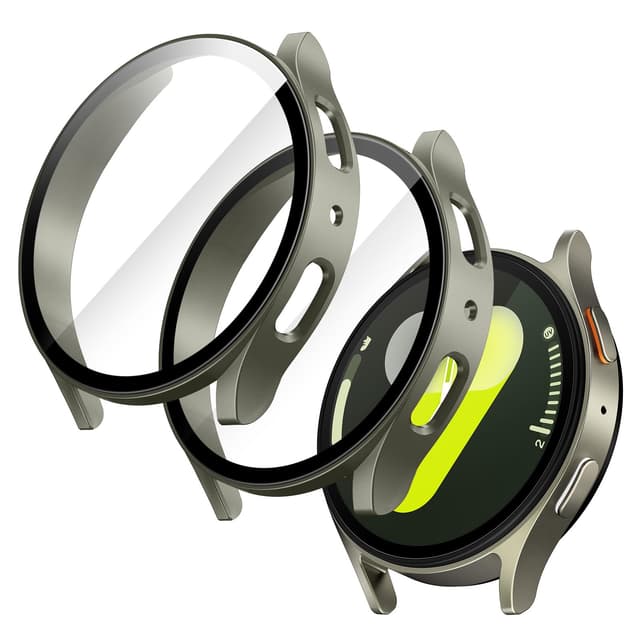 JETech Hülle mit Schutzfolie für Samsung Galaxy Watch 7 44mm, Gesamt Schutzhülle, Eingebaut Gehärteter Glas Displayschutz Hohe Empfindlichkeit, 2 Stück (Grün) Grün 44mm