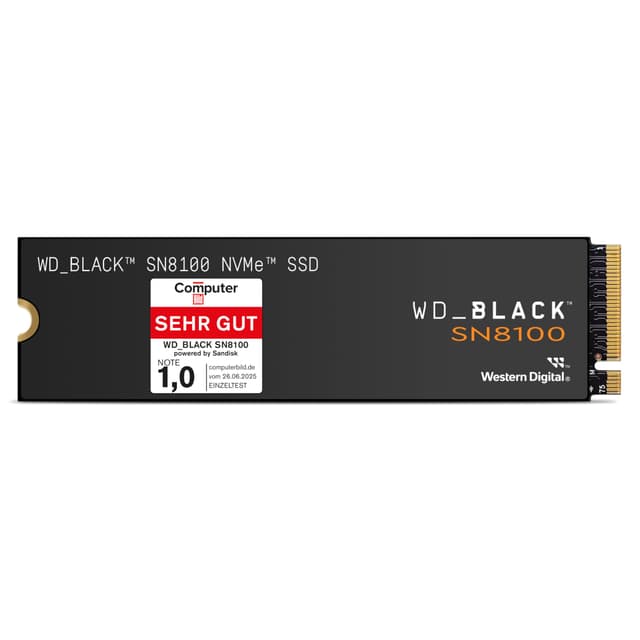 WD_Black SN8100 2 TB PCIe 5.0x4 NVMe M.2 SSD, Lesegeschwindigkeiten von bis zu 14.900 MB/s, Schreibgeschwindigkeiten von bis zu 14.000 MB/s, TLC 3D CBA NAND 2 TB Non Heatsink