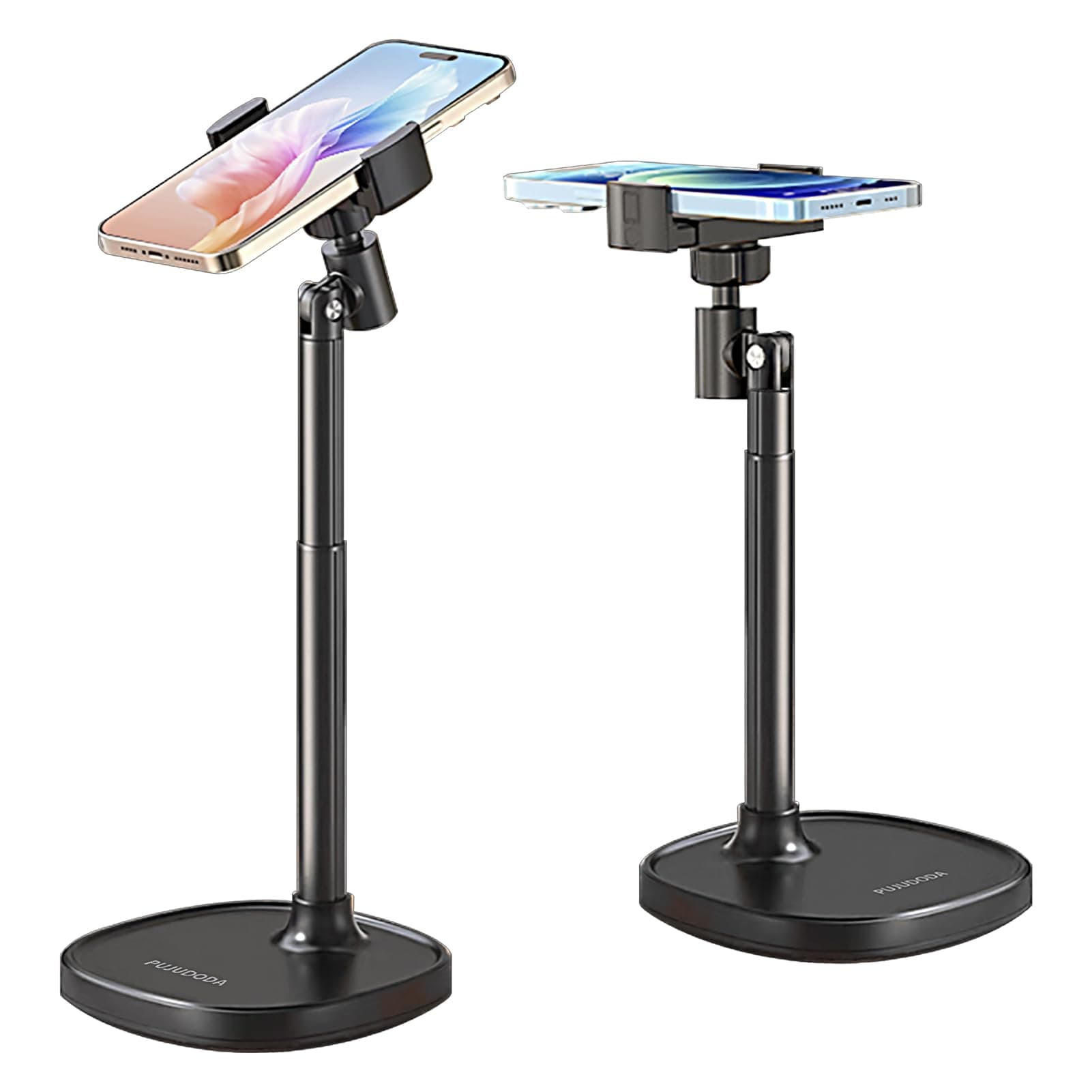 PUJUDODA Handyhalterung Tisch,Mehrwinklig Verstellbarer Handyhalter,Einziehbarer Aluminium Handy Ständer Tisch für iPhone15/14/13/12/11,Galaxy usw. Schwarz