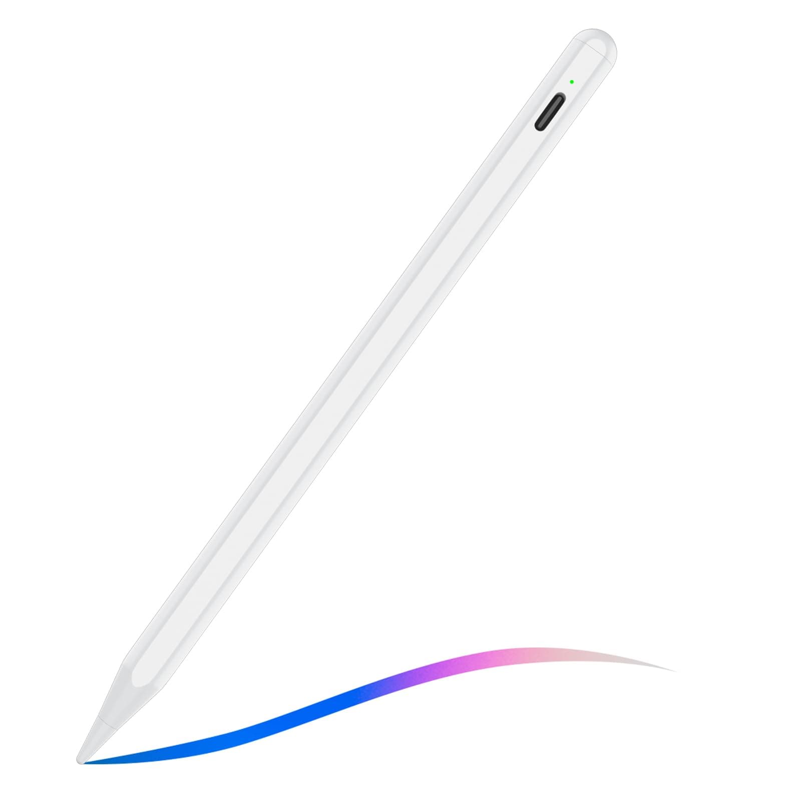 Stift für Apple iPad 2018-2025, 12 Stunden Akkulaufzeit, USB-C-Schnellladung, Handflächenschutz, Bleistift für iPad 11/10/9/8/7/6, Air 3/4/5/M2/M3, Pro M4/M2/M1 (11/12,9/13 Zoll), Mini 5/6 Weiß