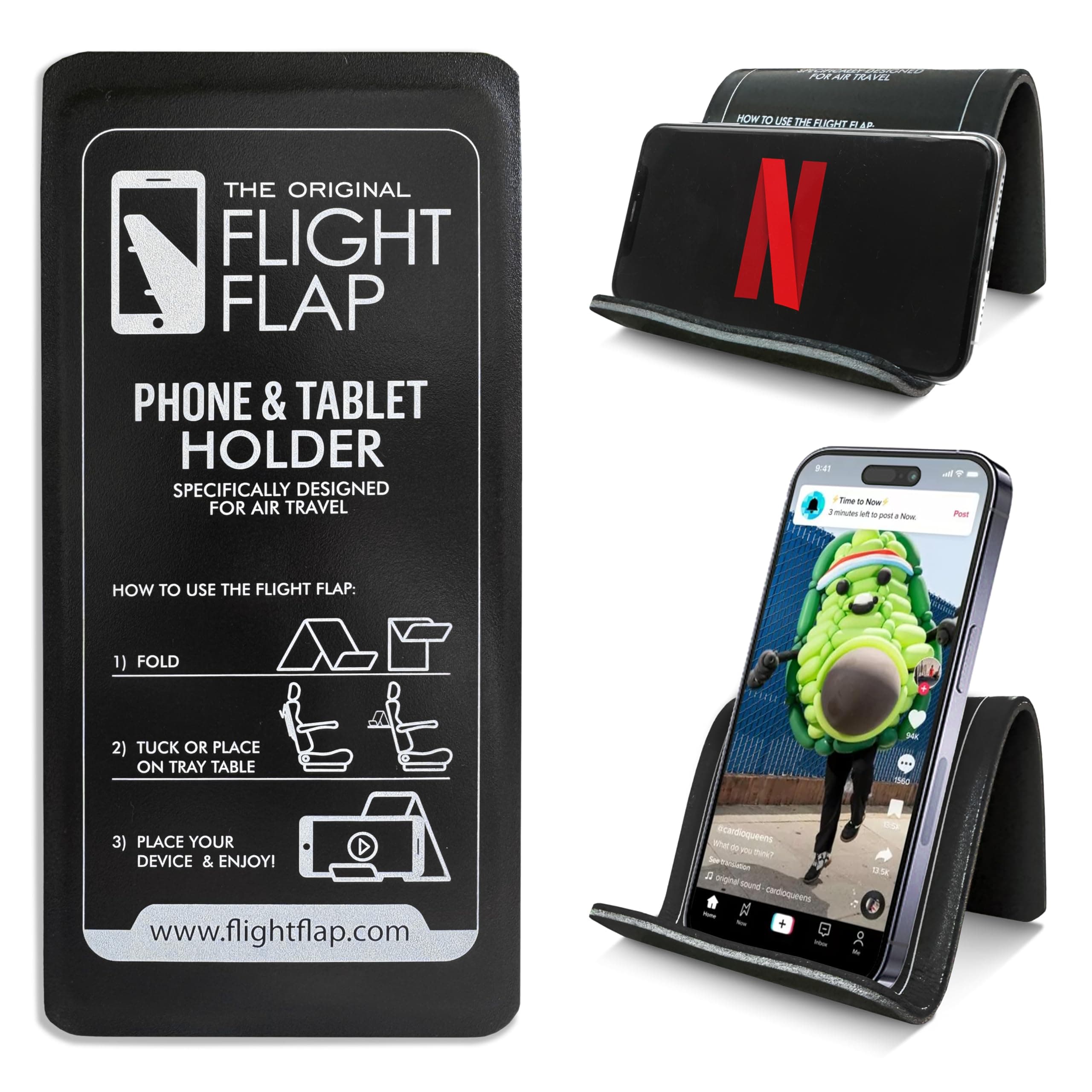 Flight Flap Handyhalterung Flugzeug – Flexibler Handyständer & Handyhalter für Flugreisen – Handyhalterung Tisch & Schreibtisch – Handy Halter für Reisen, Smartphone Ständer & Phone Holder Kompakt Original (Schwarz)
