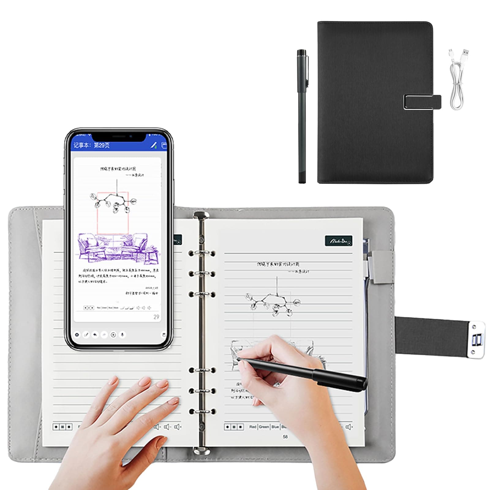 Intelligenter digitaler Stift, Echtzeit-Synchronisation, Schreiben auf Papier, Synchronisation mit Telefon, mobile Sprache-zu-Text-Synchronisation, handgeschriebene Notizen, Handschrift GRAU