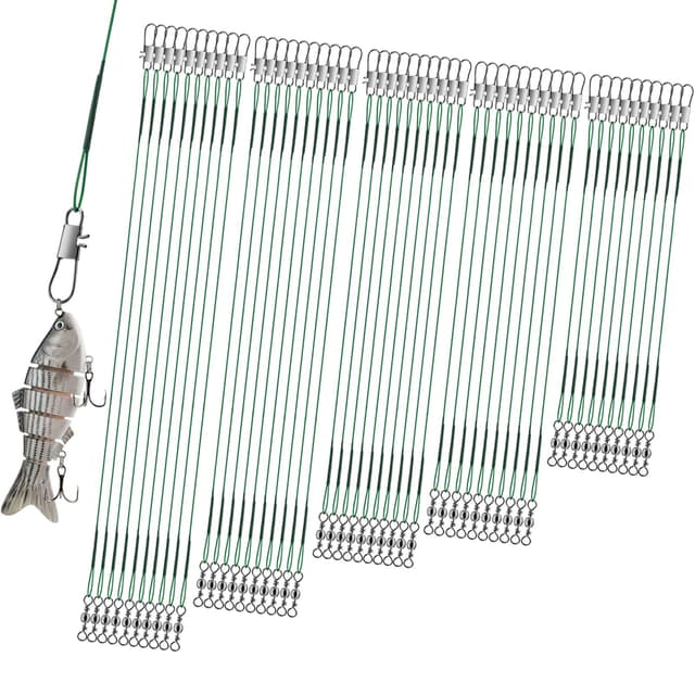 Realure 50 Stücke Stahlvorfach Hecht Angeln Set mit Wirbel & Snaps, 5größen Edelstahl Fischen Angelzubehör Raubfisch, Vorfach Angeln Vorfächer zum Spinnangeln, Vorfachschnur Für Salzwasser Süßwasser Green