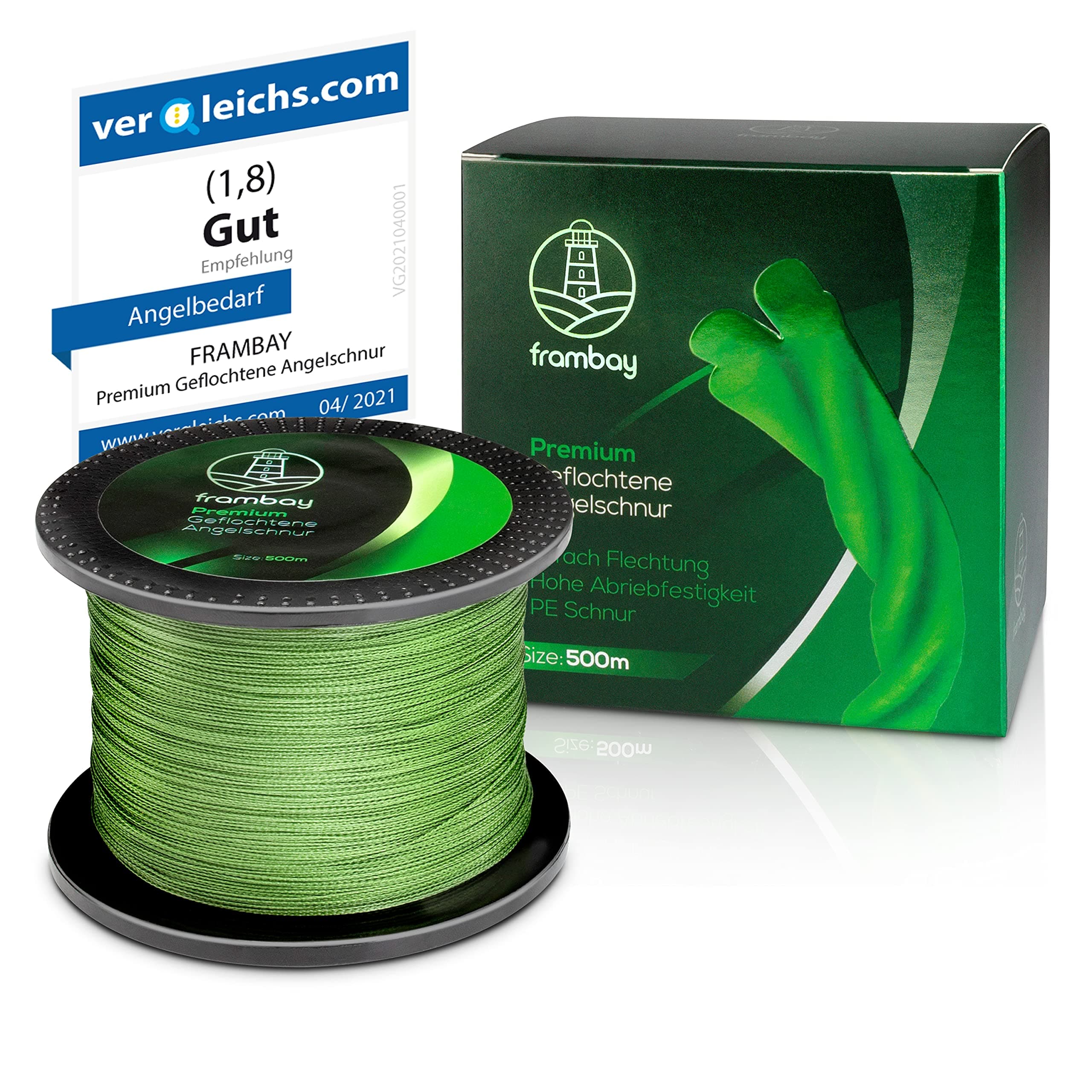 Frambay Geflochtene Angelschnur mit starker 4-Fach Flechtung I Angelschnur geflochten und flexibel I Fishing Line, Angelsehne, Angel Schnur - 500m & 150m Grün 150M - 0,23mm - 13KG