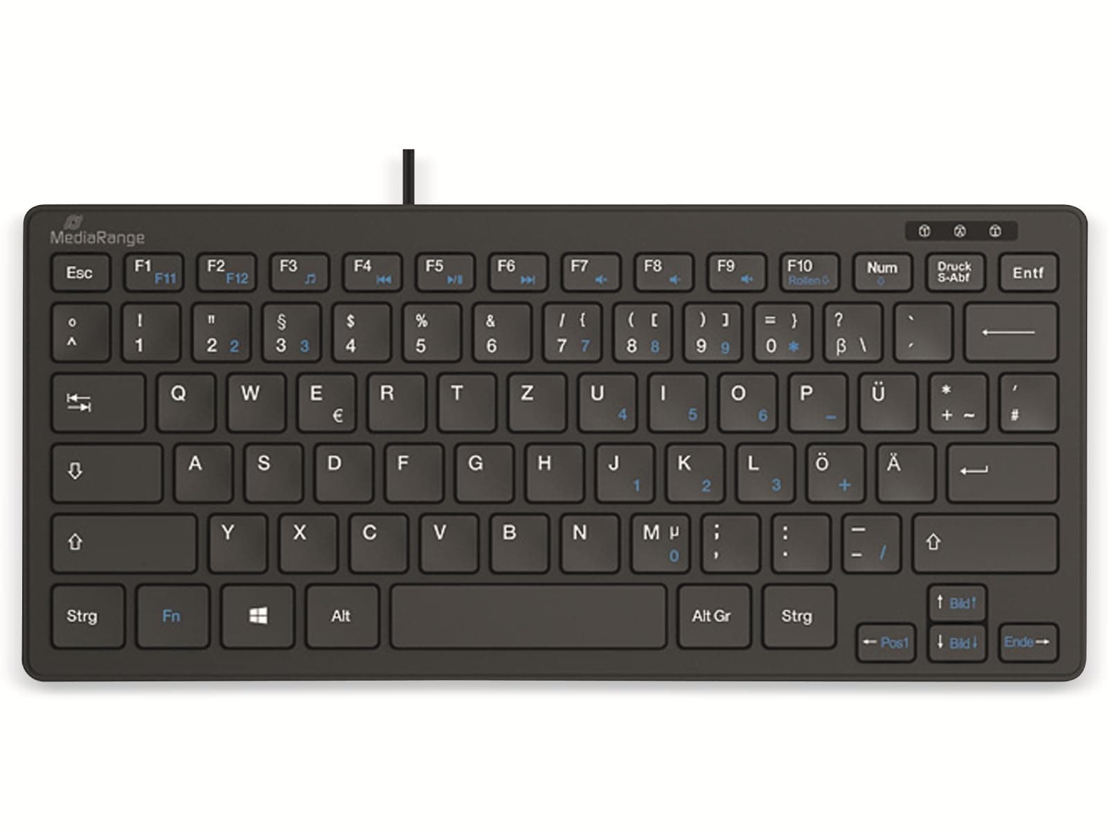 MediaRange kabelgebundene Kompakt-Tastatur mit 78 ultraflachen Tasten, QWERTZ, schwarz