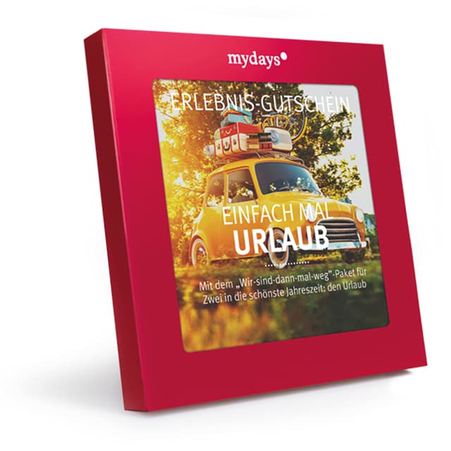 Hotel-Gutschein / mydays / EINFACH MAL URLAUB / 4 Übernachtungen für 2 Personen / über 150 Hotels / Geschenkidee für Paare / Inklusive Geschenkbox