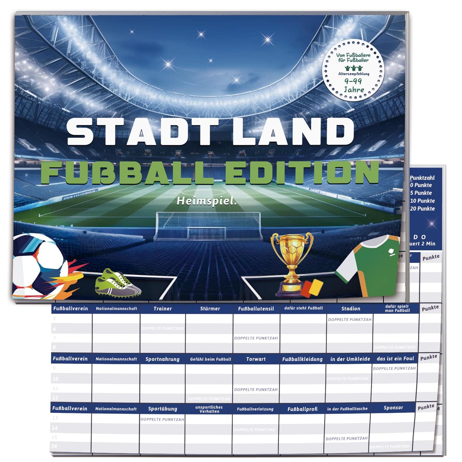Stadt Land Fussball Spiele, Fussball Geschenke Kinder Junge ab 9 10 11 12 13 14 Jahre, Geburtstag Geschenkideen Kartenspiel, Adventskalender Füllung 2025 Teenager Jungen Fanartikel Activity Spiel