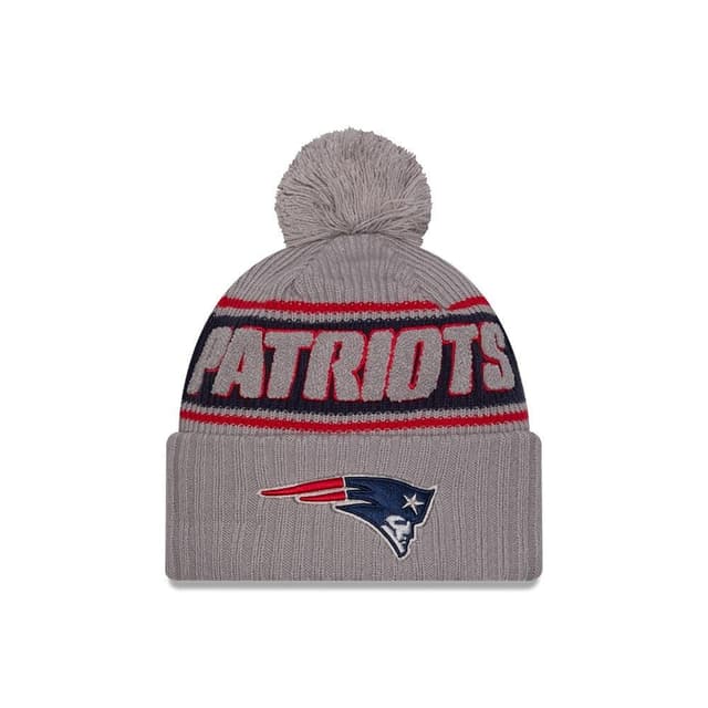 New Era NFL Bommelmütze Sideline 2024 American Football Teamlogo Beanie Wintermütze grau Einheitsgröße New England Patriots #34424