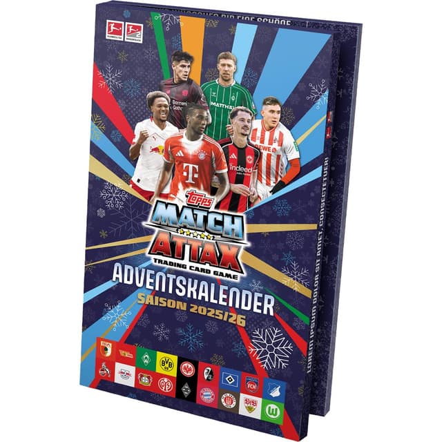 Fussball Bundesliga Match Attax Sammelkarten 2025/26 | 1x Christmas Box | Sammelbox mit 133 Karten inkl. 4 Limited Editions & exklusiven Holiday Karten | Fußball Trading Cards