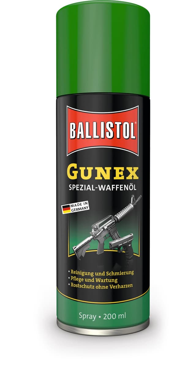 BALLISTOL 22200 GUNEX Waffenöl 200ml Spray – Temperaturbeständiges Waffen-Pflege-Öl – Reinigung, Wartung, Rostschutz, keine farbe 200 ml (1er Pack)