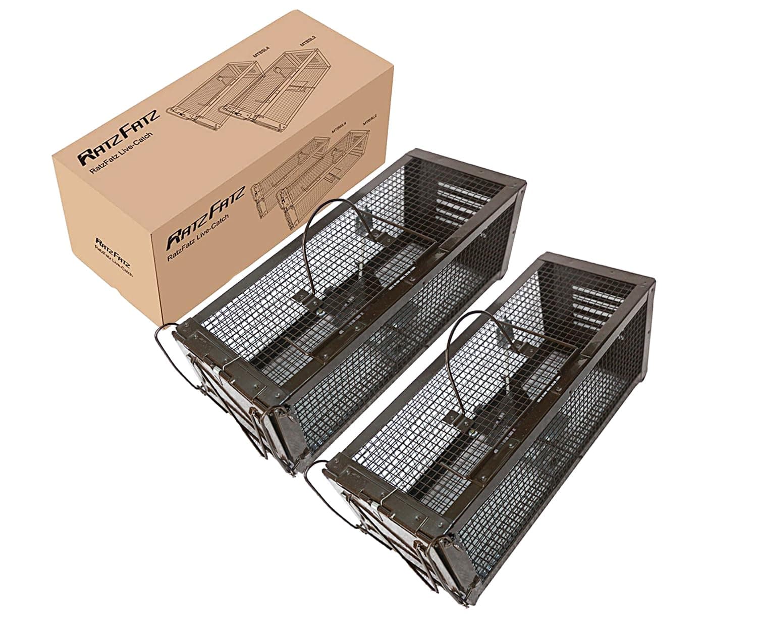 RatzFatz® 2X Lebendfalle Mausefalle, Rattenfalle, ● Sieger 2021 ● XXL, Profi, Garten & Haus, Tierfalle Set, ua Hasen & Hamster, Sensibilität einstellbar, Mehrfach, Lebend, Jagd, Käfig 2x Braun