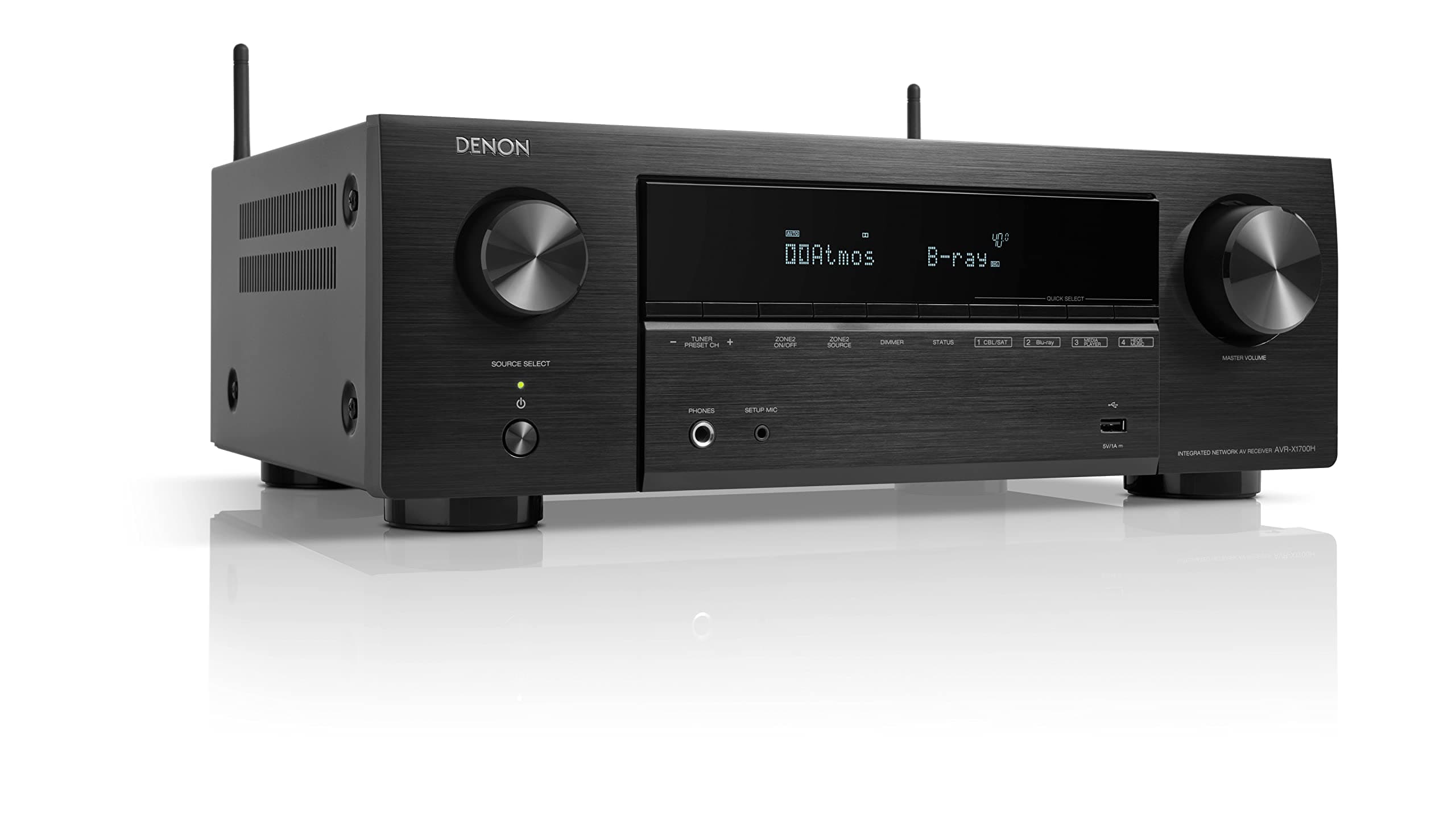 Denon AVR-X1700H 7.2-Kanal AV-Receiver, HiFi Verstärker mit Dolby Atmos, DTS:X, 6 HDMI Eingänge und 1 Ausgang, 8K HDMI, Bluetooth, WLAN, AirPlay 2, HEOS Multiroom, Alexa kompatibel AV-Receiver Schwarz