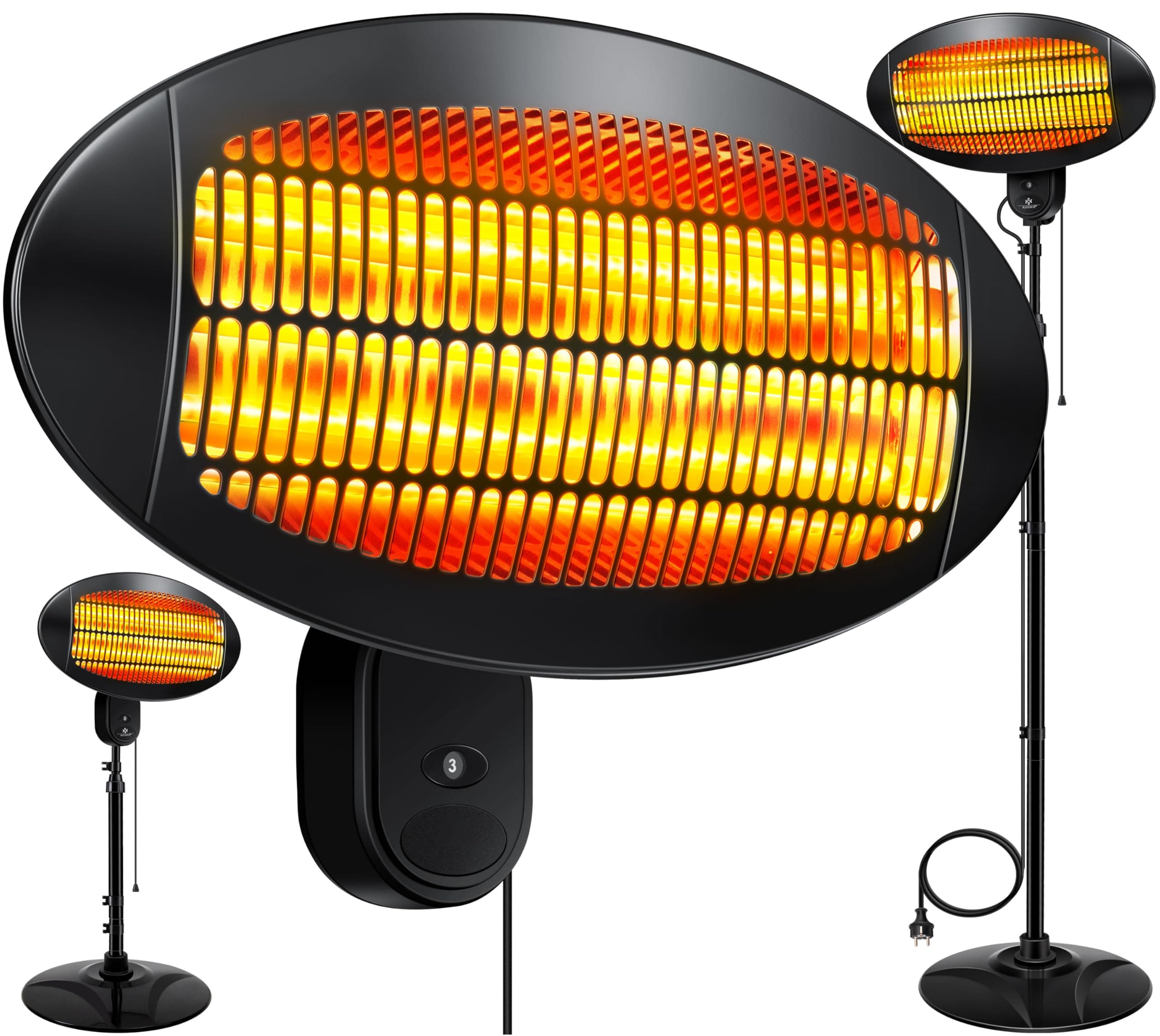 KESSER® Heizstrahler 2000 Watt ✓ Infrarot ✓ Standheizer ✓ Terrassenheizung ✓ Terassen ✓ Strahler ✓ Höhenverstellbar ✓ Quarzstrahler ✓ Innen - Außen ✓ Wickeltischheizstrahler (2000W - Schwarz)