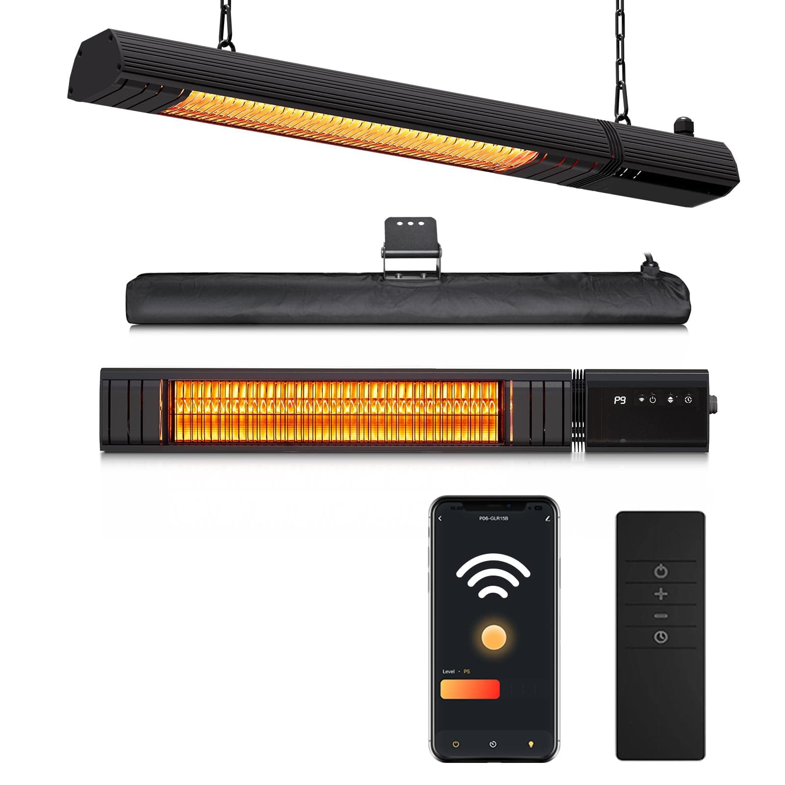 Infrarot Heizstrahler Terrasse 2000W, Deckenheizung, Decken-Heizstrahler Outdoor mit 9-Wärmestufen, Timer 24H, 1s Heizung Kohlenstofffaser-Rohr-Heizung, Terrassenstrahler für Pavillon, Balkon