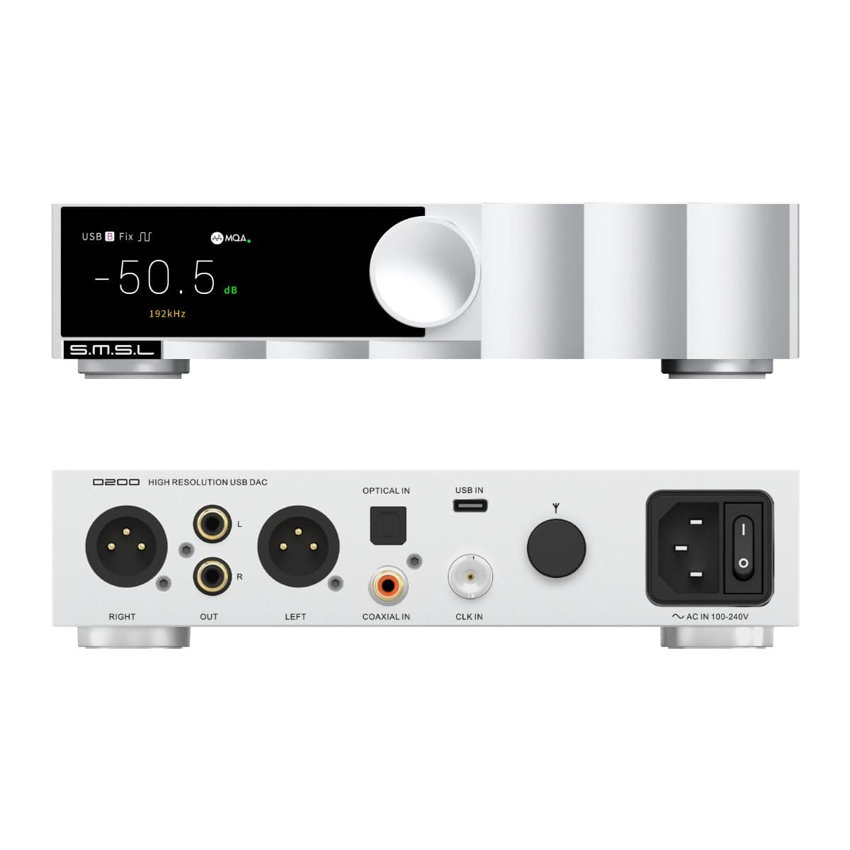 SMSL D200 HiFi-Audio-DAC | ROHM BD34353EKV-Decoder DSD512, PCM768kHz | Eingänge: USB, Optisch, Koaxial, Bluetooth | Vollbalancierter Digital-Analog-Wandler für Stereo-Verstärker