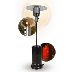 APANA 14kW Gas Heizpilz Bellamente ONE – Terrassenheizer mit Abschaltautomatik, Umkippsicherung, Gasheizstrahler für außen, Schwarz, Outdoor Heizstrahler, Transportrollen Balkon Garten