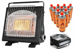 SMH LINE® 2in1 Tragbare Gasheizung Gaskocher + 4 Gaskartuschen 227g Camping Gasstrahler Heizung Outdoor Zelten Wohnwagen 1.7 KW Brenner Kocher + Butan Gas Gaskartuschen Keramik Heizstrahler Gasheizung mit 4x Gas