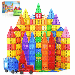 100 Magnetische Fliesen STEM Bauspielzeug mit 2 Autos, Sensorische Magnetische Bausteine für Kleinkinder und Kinder, Vorschule Montessori Spielzeug Geschenke für 3+ Jahre alte Jungen und Mädchen