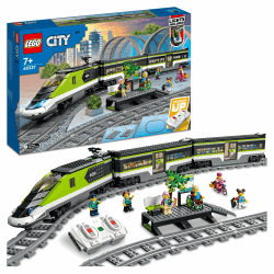 LEGO City Trains - Personen-Schnellzug -Ferngesteuertem Zug mit funktionierenden Scheinwerfern, 2 Waggons, 24 Gleisstücken & 6 Minifiguren – Geschenk für Jungen & Mädchen ab 7 Jahren - 60337 Single