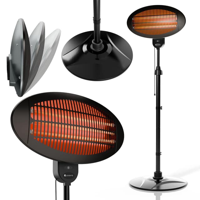 Juskys Infrarotstrahler 2000 W – Heizstrahler in Schwarz, höhenverstellbarer Standheizstrahler, 3 Heizstufen für Terrasse & Garten