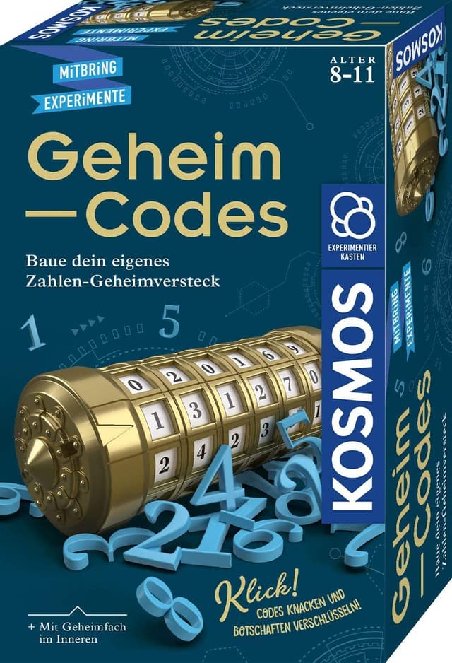 Kosmos 658076 Geheim-Codes, Baue EIN eigenes Zahlen-Geheimversteck, Codes knacken, Nachrichten und Geheimnisse verschlüsseln, Experimentierset für Kinder ab 8-11 Jahre, Kryptex Mitbringsel Geschenke 21 x 13 x 5.5 cm