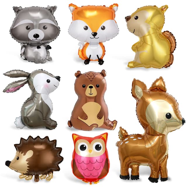 8 Stück Folienballon Waldtiere, XXL Waschbär Hirsch Eule Eichhörnchen Luftballon, Tierkopf Riesenballon, Helium Ballons Tiere, Waldtiere Ballon für Kinder Geburtstag Party Deko Geschenk Waldtiere Thema
