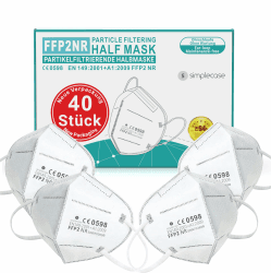 SIMPLECASE 40x FFP2 Maske, CE Zertifiziert von offiziell benannter Stelle CE 0598, Atemschutzmaske, Partikelfiltermaske 1 stück (40er Pack) Weiß