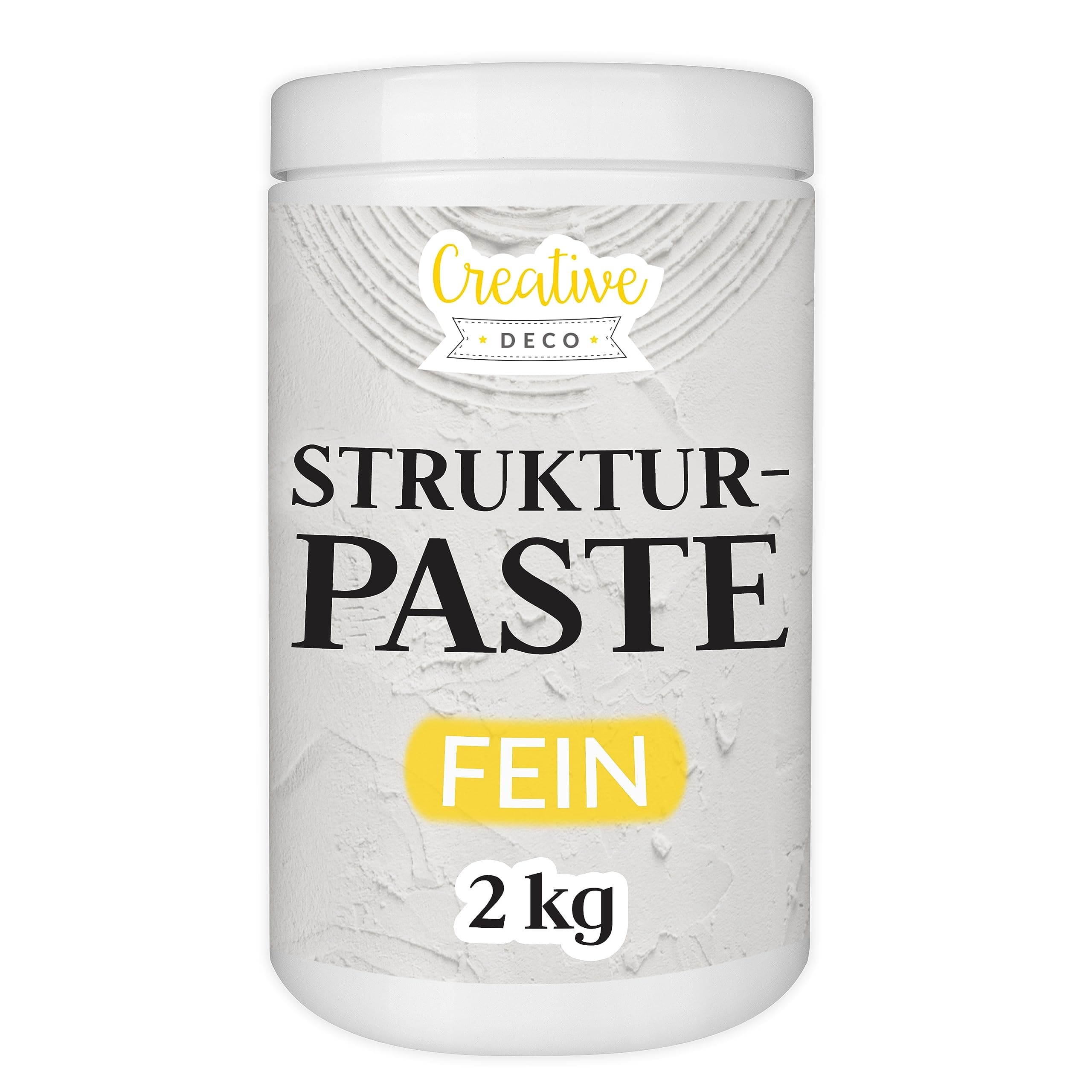 Creative Deco Strukturpaste Feinkörnig 2 kg | Weiße Spachtelmasse für Acrylmalerei | Feinpaste für Kunstprojekte, Acrylfarbe, DIY, 3D-Effekte, Texturen | Einfach mit Palettenmesser aufzutragen 2kg Fein Weiß