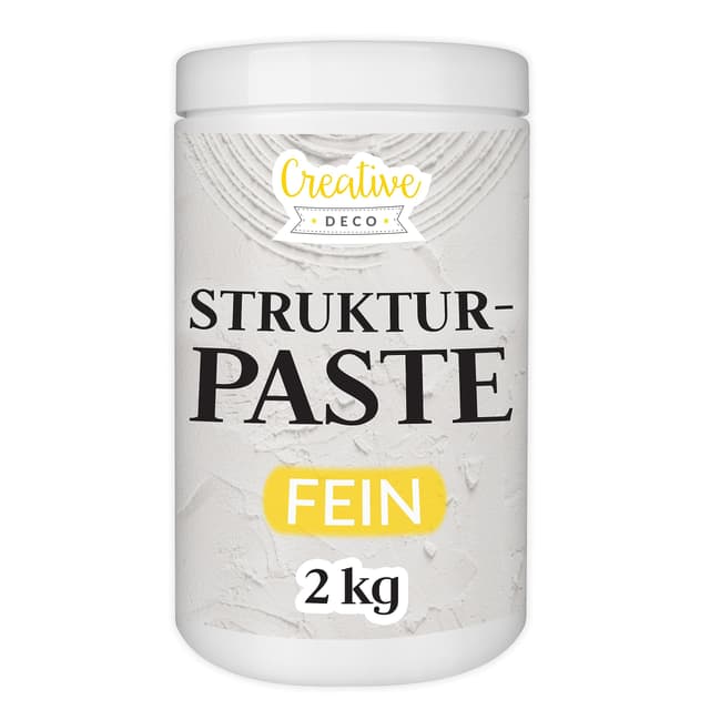 Creative Deco Strukturpaste Feinkörnig 2 kg | Weiße Spachtelmasse für Acrylmalerei | Feinpaste für Kunstprojekte, Acrylfarbe, DIY, 3D-Effekte, Texturen | Einfach mit Palettenmesser aufzutragen 2kg Fein Weiß