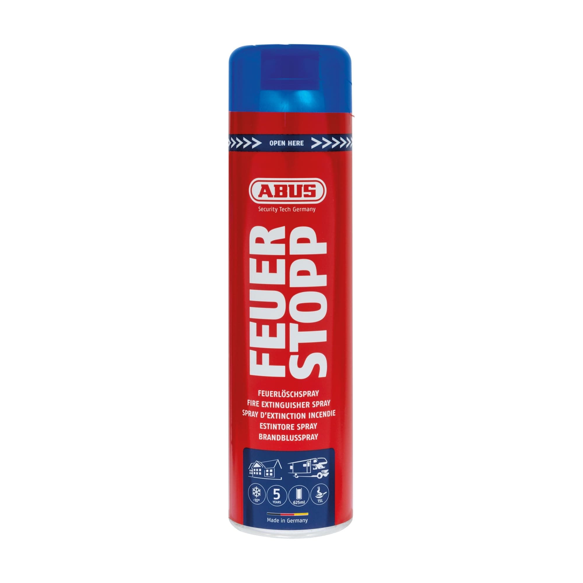 ABUS Feuerlöschspray AFS625 Feuerstopp - Feuerlöscher für Küche, Grill und Haushalt - hohe Sprühweite - Brandklassen A-B-F rot - 85727