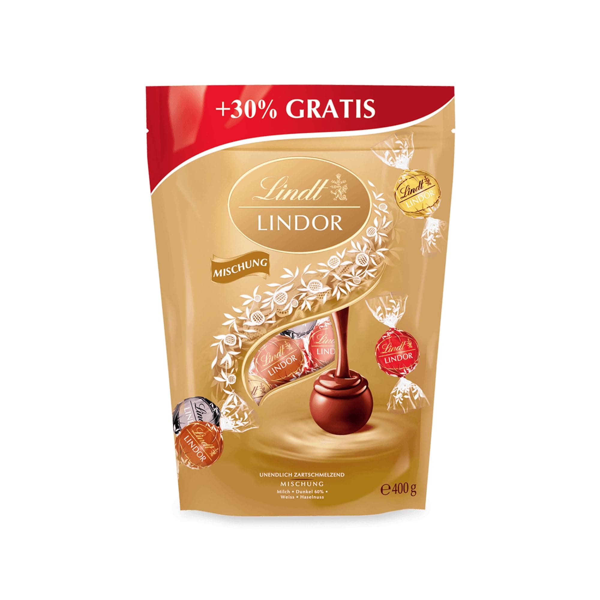 Lindt Schokolade LINDOR Kugeln Mischung | 399g | Ca. 30 Schokoladen Kugeln Vollmilch-, weiße und dunkle Schokolade mit zartschmelzender Füllung | Pralinengeschenk | Schokoladengeschenk