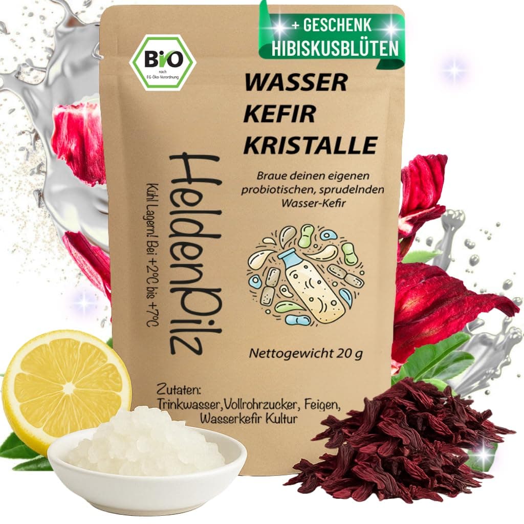 HeldenPilz® BIO Wasserkefir Starterset (30g) – Kefir Starter Set mit aktiven Kefirknollen | Kefirpilz kaufen | Wasserkefir Kristalle Bio | DIY Kefir Kit – wachstumsstarke Kultur zum perfekten Start 30 g (1er Pack)