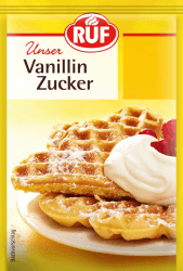 RUF Vanillinzucker, feine Vanillenote, zum Aromatisieren von Schlagsahne, Gebäck, Obstsalat und Cremes, glutenfrei und vegan (10x8g) 80 g (1er Pack) Vanillinzucker
